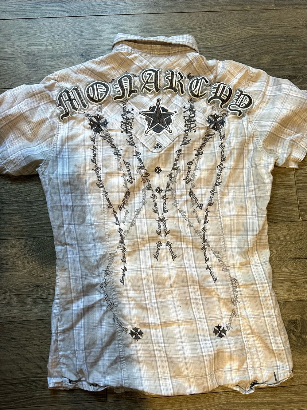 Y2K Monarchy Collection Plaid Embroidered Gothic Star Shirt XS
